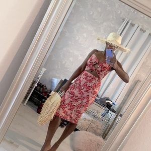 Wayf pink floral dress with cutouts